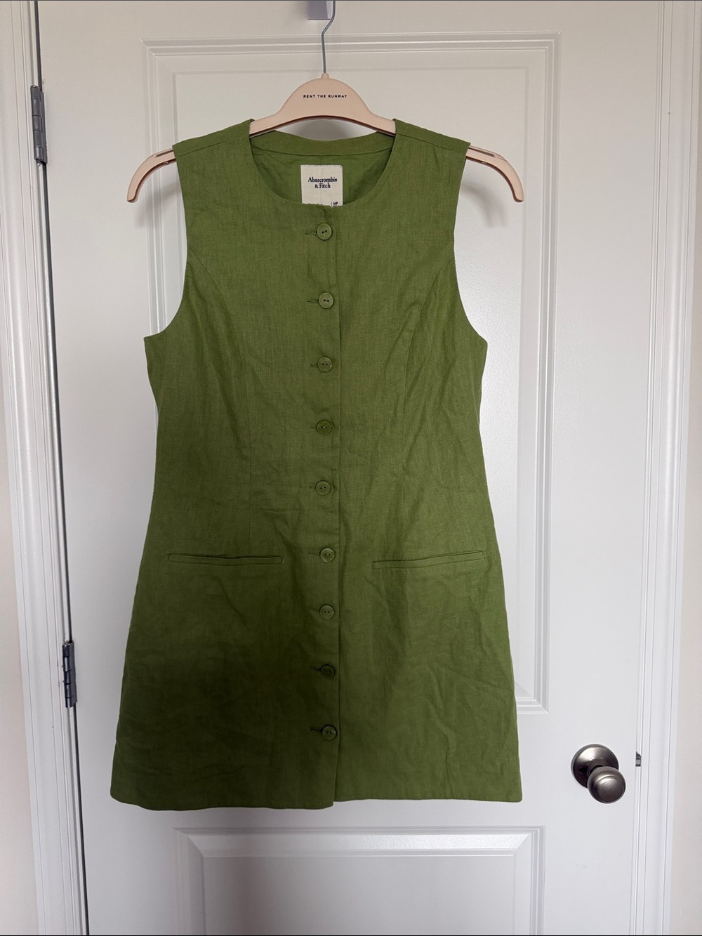 Abercrombie & Fitch Olive Green Sleeveless Button-Front Shift Dress